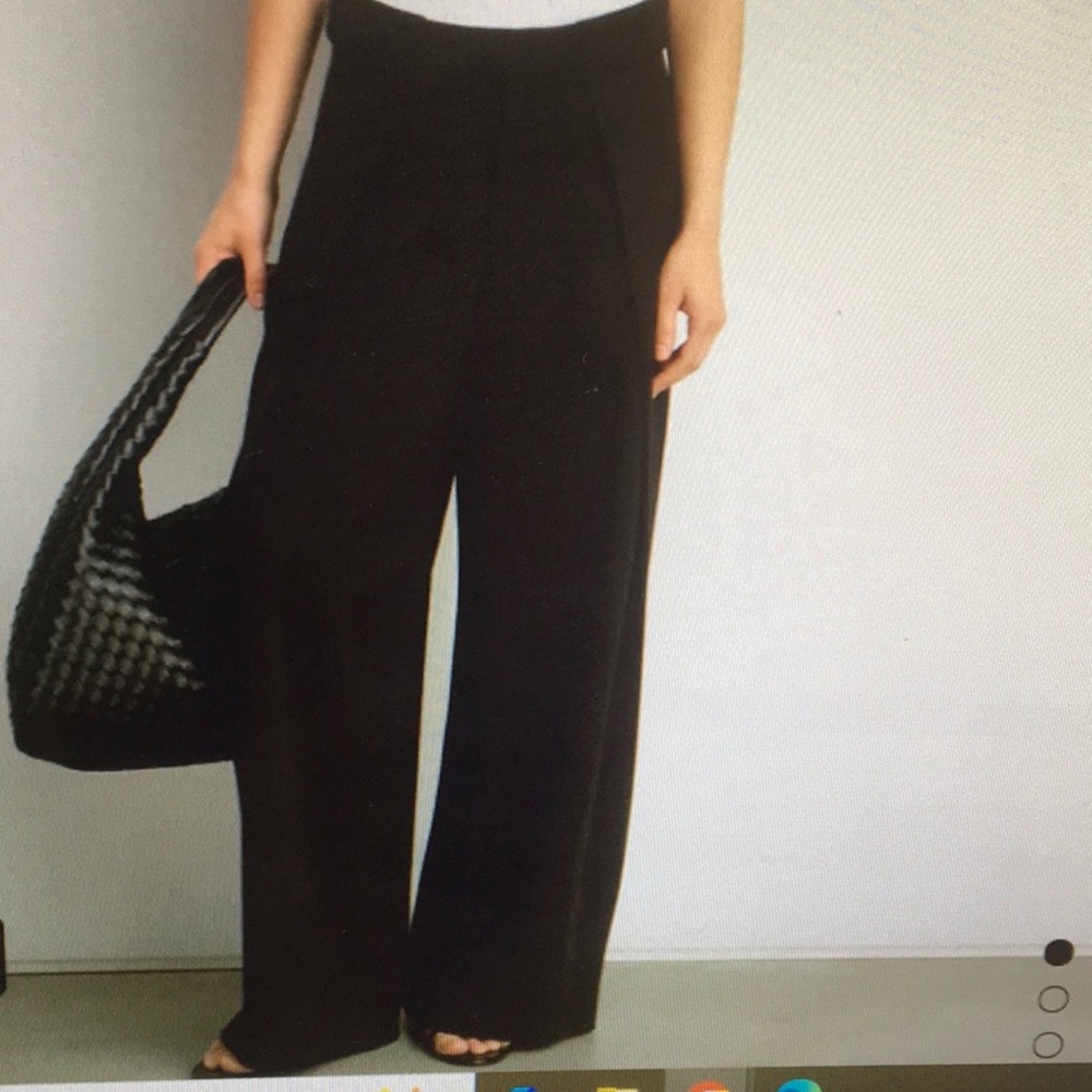 OAK + FORT/BLACK-FOLDED PLEAT WIDE LEG PANT/NEW
